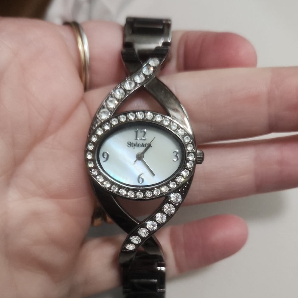 Style & Co. Women's Black and Silver Crystal Watch